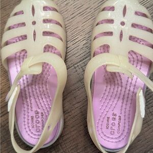 CROCS Kids Cream and Pink Sandals